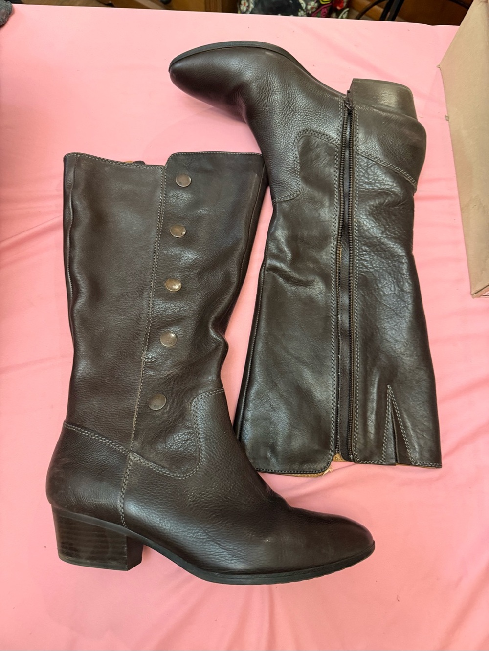 Sofft Dark Brown Leather Over-the-Knee Button Accent Boots USED